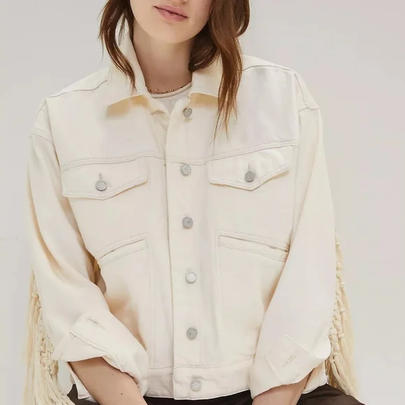 BLANKNYC Sacha Fringed Denim Jacket XS NWT Anthropologie Exclusive Boho Western - Picture 3 of 16